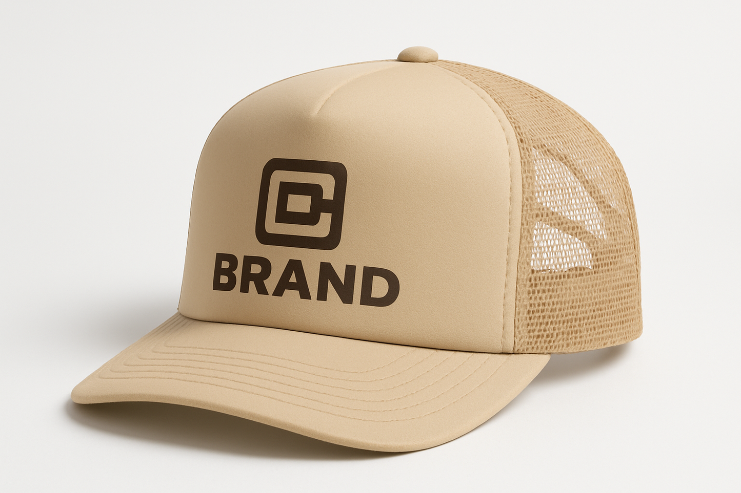 BEIGE FOAM TRUCKER HAT WITH IMAGE LOGO