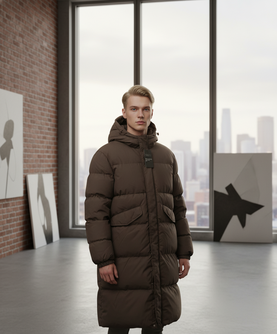 Men’s Long Brown Puffer Jacket