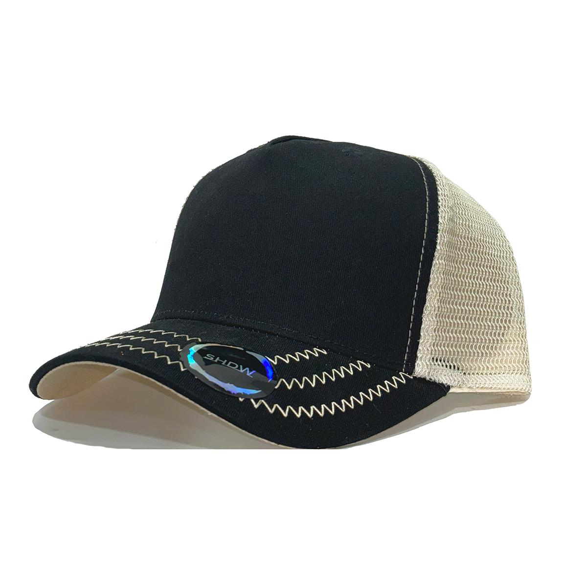 Curved Mesh Trucker Zigzag Stitch Peak Snapback Cap