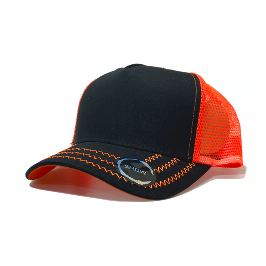 Curved Mesh Trucker Zigzag Stitch Peak Snapback Cap