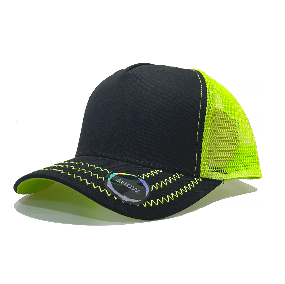 Curved Mesh Trucker Zigzag Stitch Peak Snapback Cap