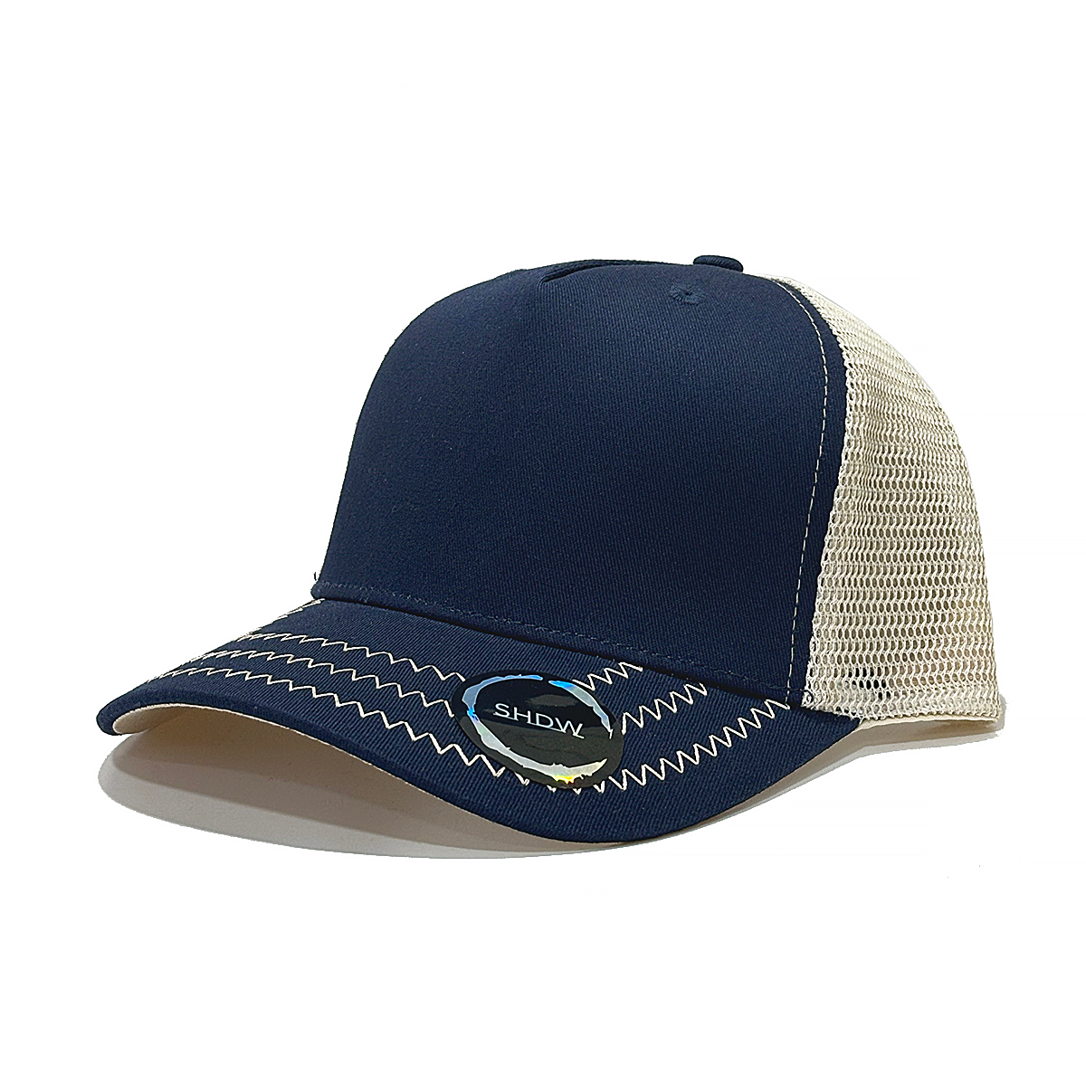 Curved Mesh Trucker Zigzag Stitch Peak Snapback Cap