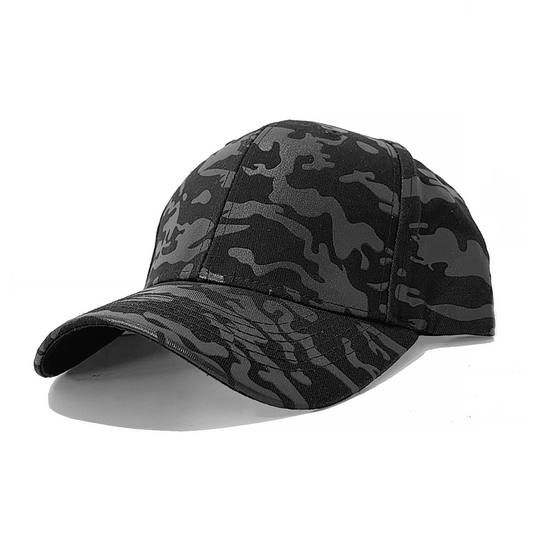 Black Camouflage Curved Peak Leather Strap back Cap