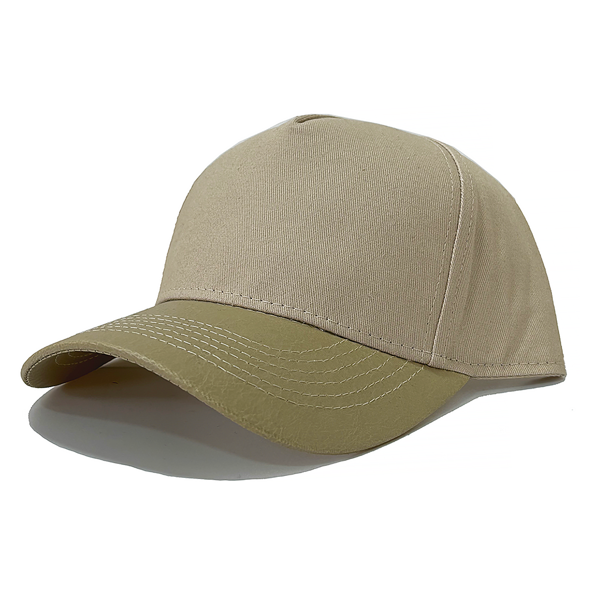 Curved Leather Peak Snapback Cap