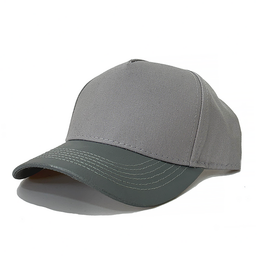 Curved Leather Peak Snapback Cap