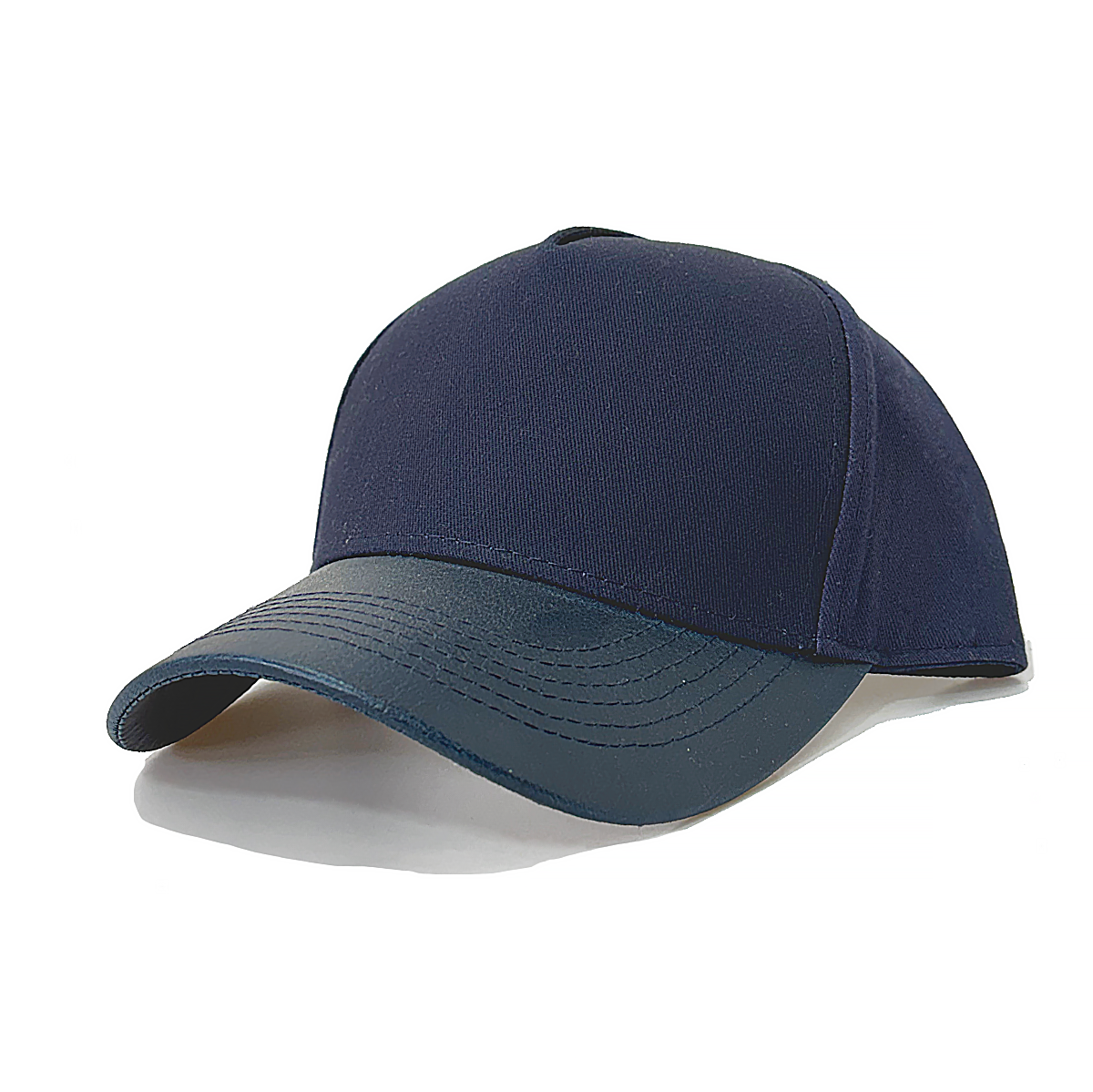 Curved Leather Peak Snapback Cap