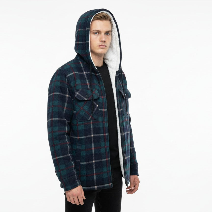 Men’s Hooded Plaid Fleece Overshirt