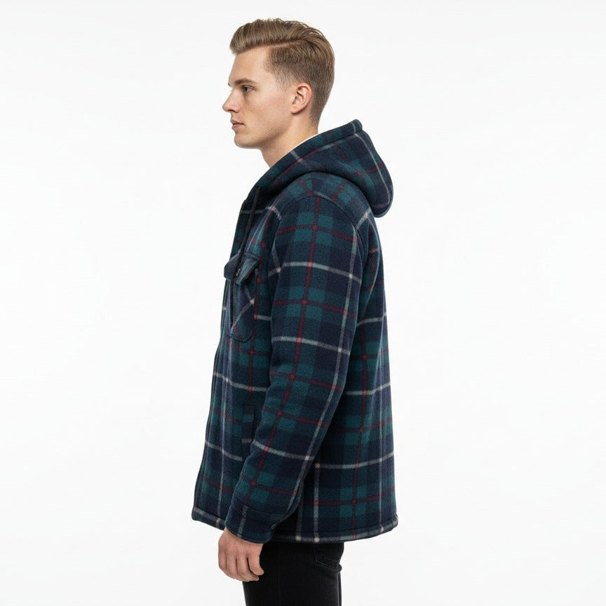 Men’s Hooded Plaid Fleece Overshirt