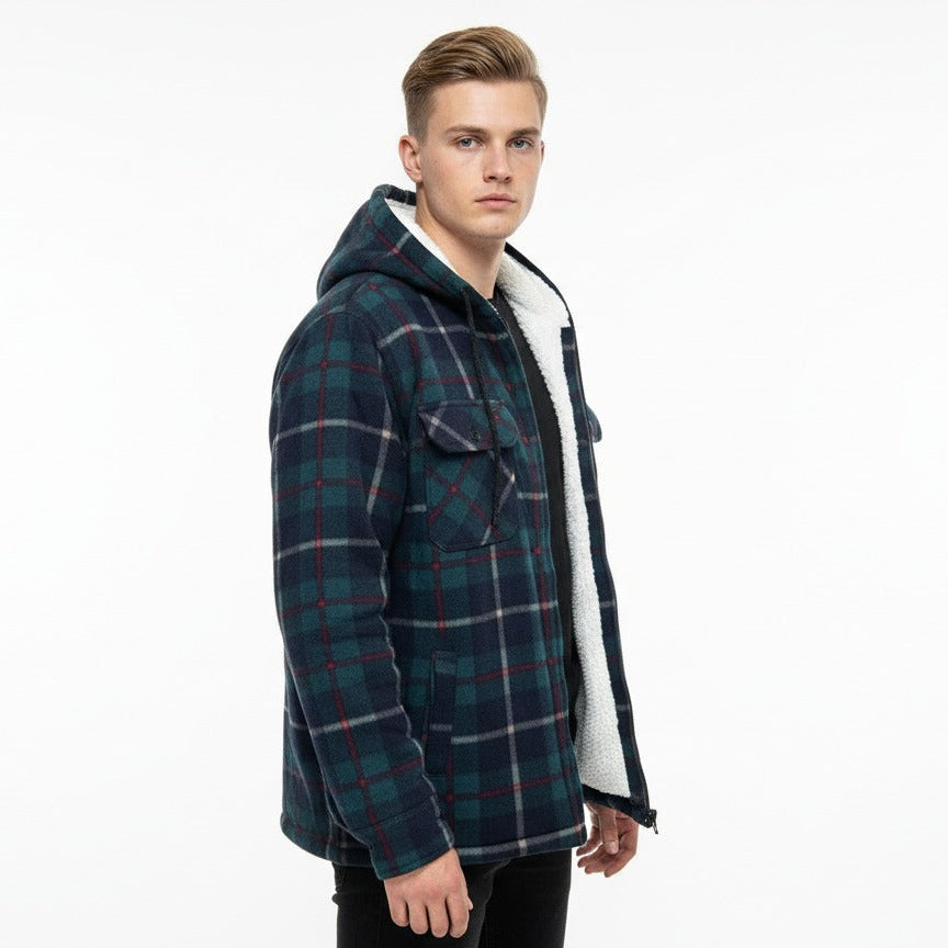 Men’s Hooded Plaid Fleece Overshirt