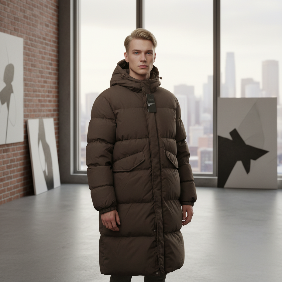 Men’s Long Brown Puffer Jacket
